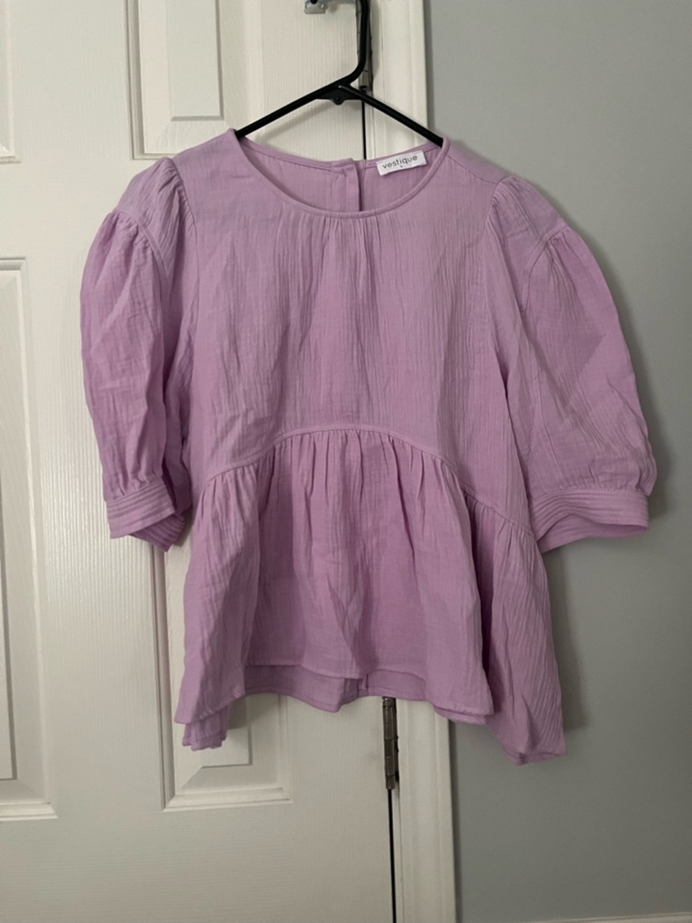 vestique Lavender Peasant Blouse with Puff Sleeves